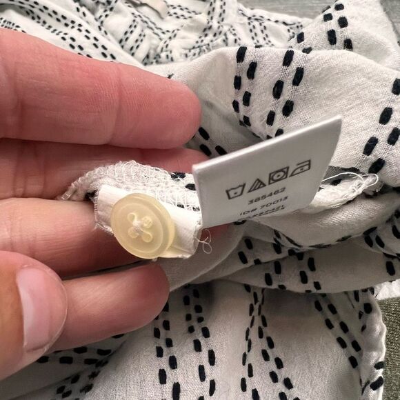 LOFT Textured Stripe Blouse White Black Cotton V-Neck Long Sleeve Size Small - Picture 7 of 9